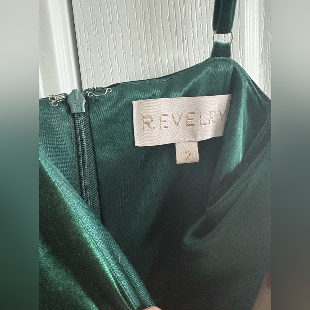 Revelry Emerald Velvet Dress V-Neck Slit - Picture 2 of 5